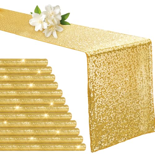 Aormenzy 12 Pack Gold Sequin Table Runner 12