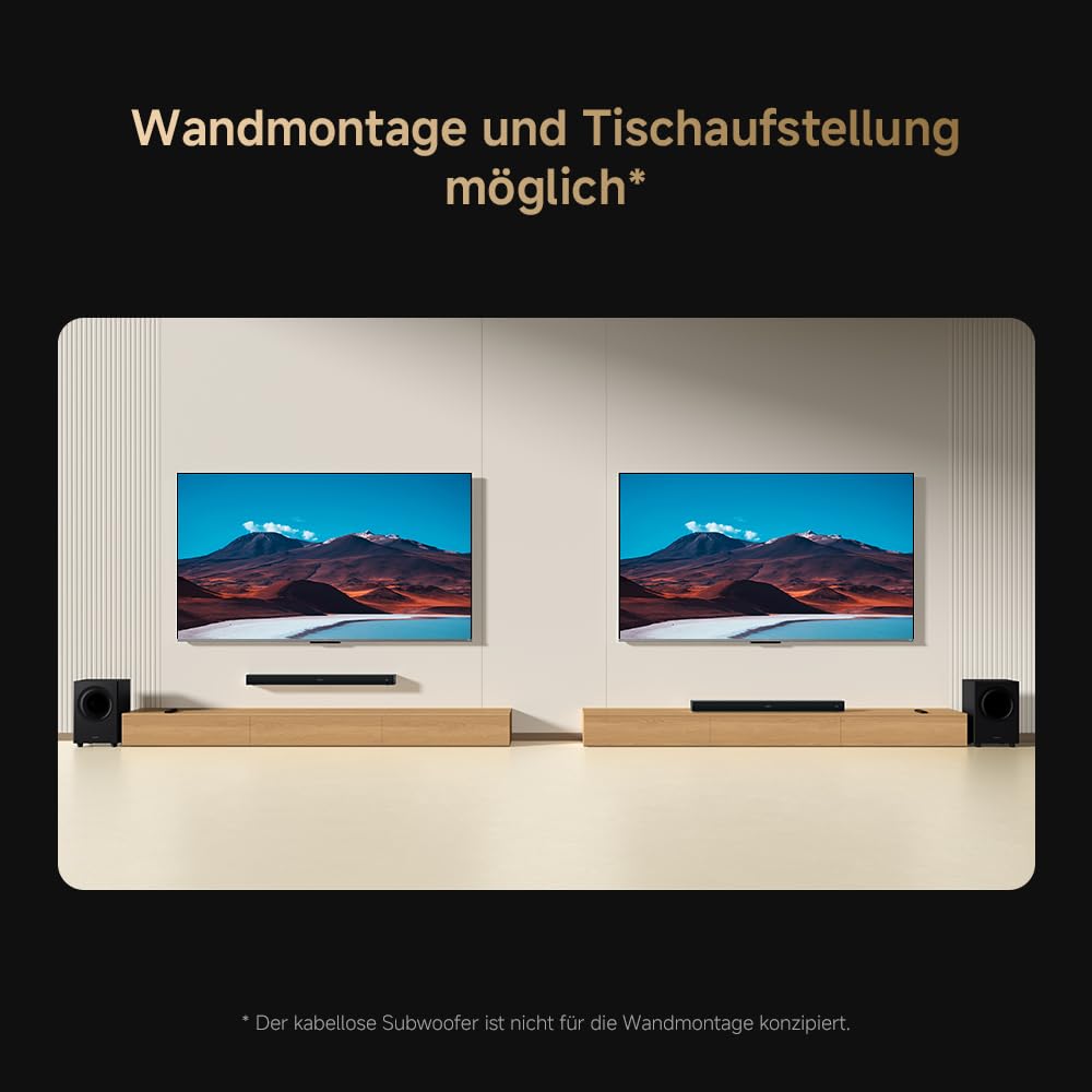 XIAOMI Soundbar Pro 2.1ch, TV-Soundbar 300W Max., kraftvoller Bass mit externem kabellosem Subwoofer, unterstützt Dolby Audio™ & DTS Virtual:X, HDMI ARC/Optisch/Koaxial/Bluetooth, Fernbedienung