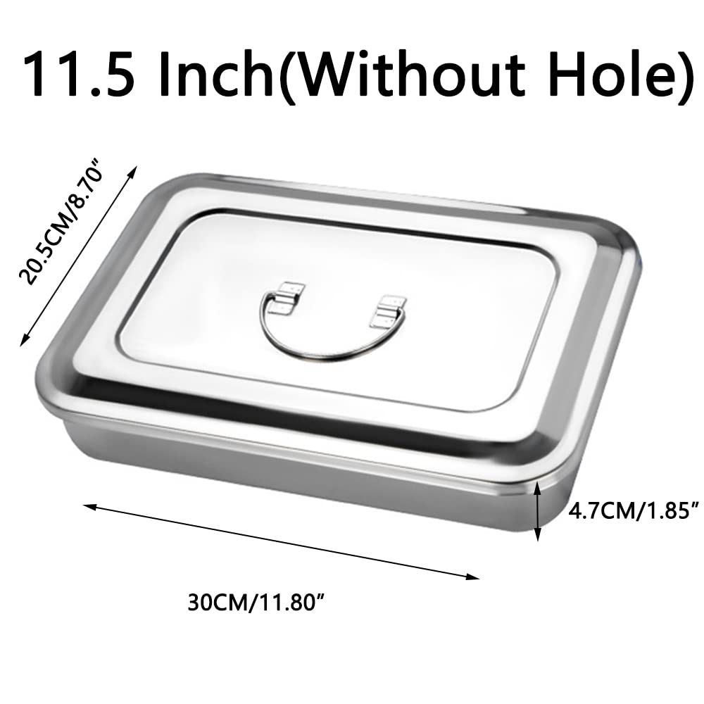 1pcs Cajas de almacenamiento de instrumentos quirúrgicos de acero inoxidable para cirugías profesionales, salón de belleza, uso de odontología, tatuaje, perforación (11.5 pulgadas (sin agujero))