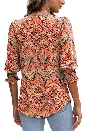Image of XIEERDUO Blouses for Women Dressy Casual 3 /4 Length Sleeve Womens Tops with Smocked Cuffs
