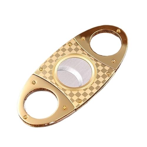 VYSLZ Cigarrskärare guillotin, rostfritt stål dubbelt blad, silvermetall ovalt bärbart manuellt fickverktyg (D)