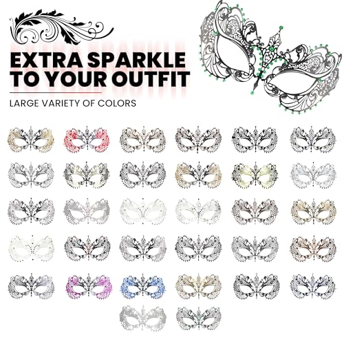 Image of Masquerade Mask for Women with Rhinestones - Elegant Metal Half Face Mask for Masquerade Parties, Mardi Gras, & Themed Events