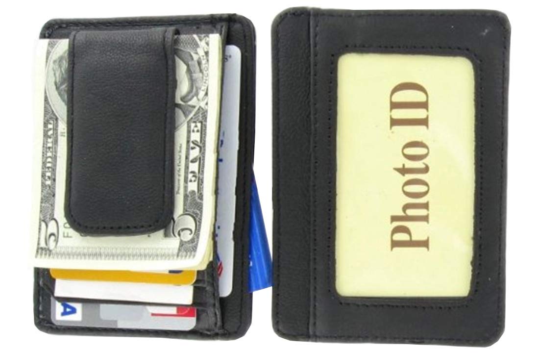 Printed grain cow hide leather money clip with magnet Black