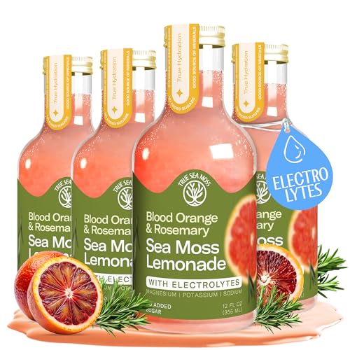Blood Orange Rosemary Sea Moss Electrolyte Lemonade – Citrus Herbal Hydration Drink – Sea Moss &amp; Electrolytes – 4 x 12 fl oz Bottles
