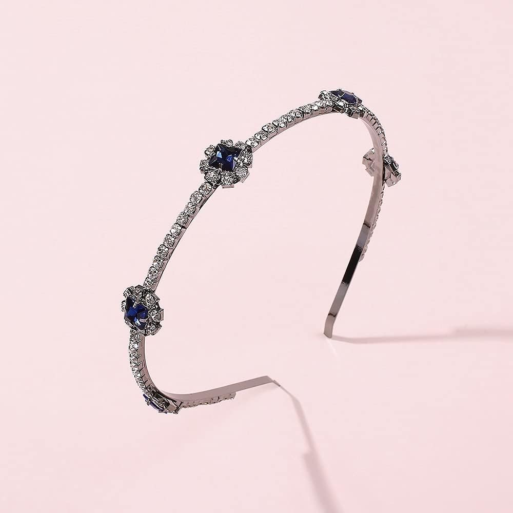 Opaska do włosów dla kobiet z opaską z kryształkami Rinestone świecąca SquaCrown Diadem obręcz do włosów Vintage akcesoria do włosów nakrycie głowy /731/282