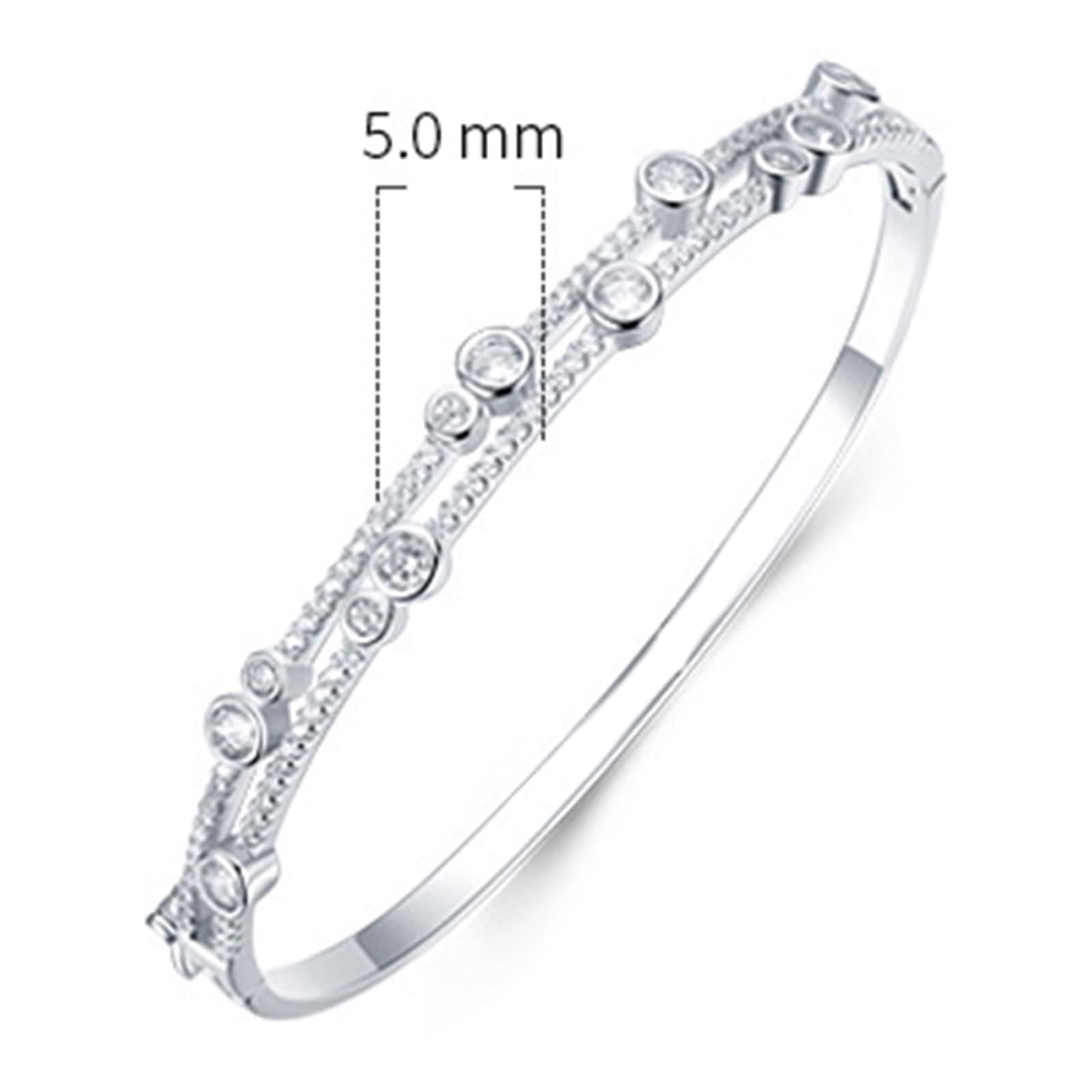 Pulseras para mujer, pulsera de doble fila brillante redonda moissanita oro blanco/platino 950
