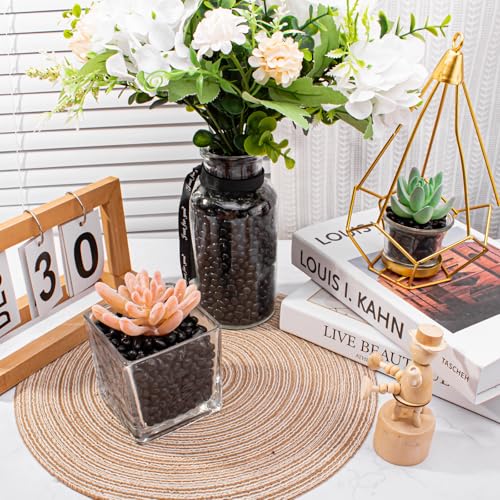 Image of Keedolla 2 lbs /900g Aquarium Fish Tank Gravel Rocks Glass Pebbles Gemstones, Black Glass Stones Vase Filler for Fountain Succulent Plant Decorative Rock Pebble Stone