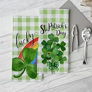 Seliem Buffalo Plaid Check Shamrock Happy St. Patrick's Day Green Kitchen Dish Towel Set of 2, Lucky Rainbow Clover Hand Drying Baking Cloth, Irish Spring Decor Home Decorations 18x26 Seliem Buffalo Plaid Check Shamrock Happy St Patricks Day Green Kitchen Dish Towel Set of 2 Lucky Rainbow Clover Hand Drying Baking Cloth Irish Spring Decor Home Decorations 18×26