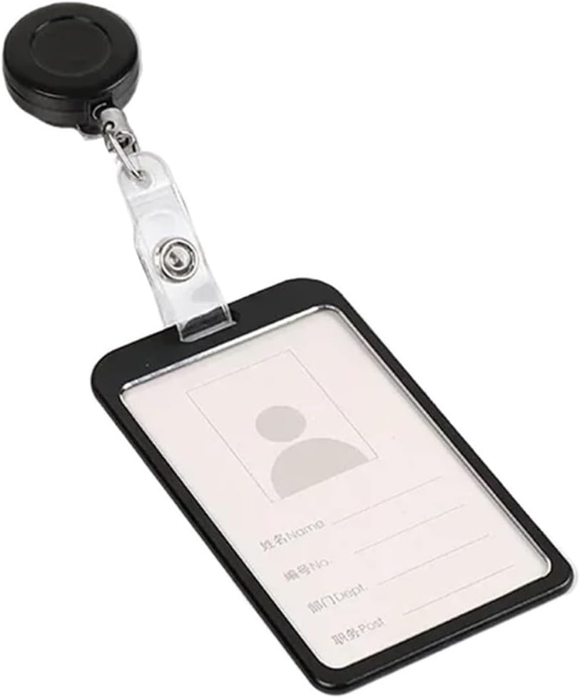 10Pcs Aluminum Alloy Card Cover Case Bank Business Work Holder with ABS Retractable Badge Reel Credit ID Bag(Black,Vertical)