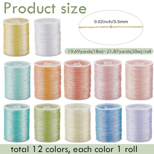 12 rollos multicolor hilo metálico 0.5mm 240m bordado miniatura 2