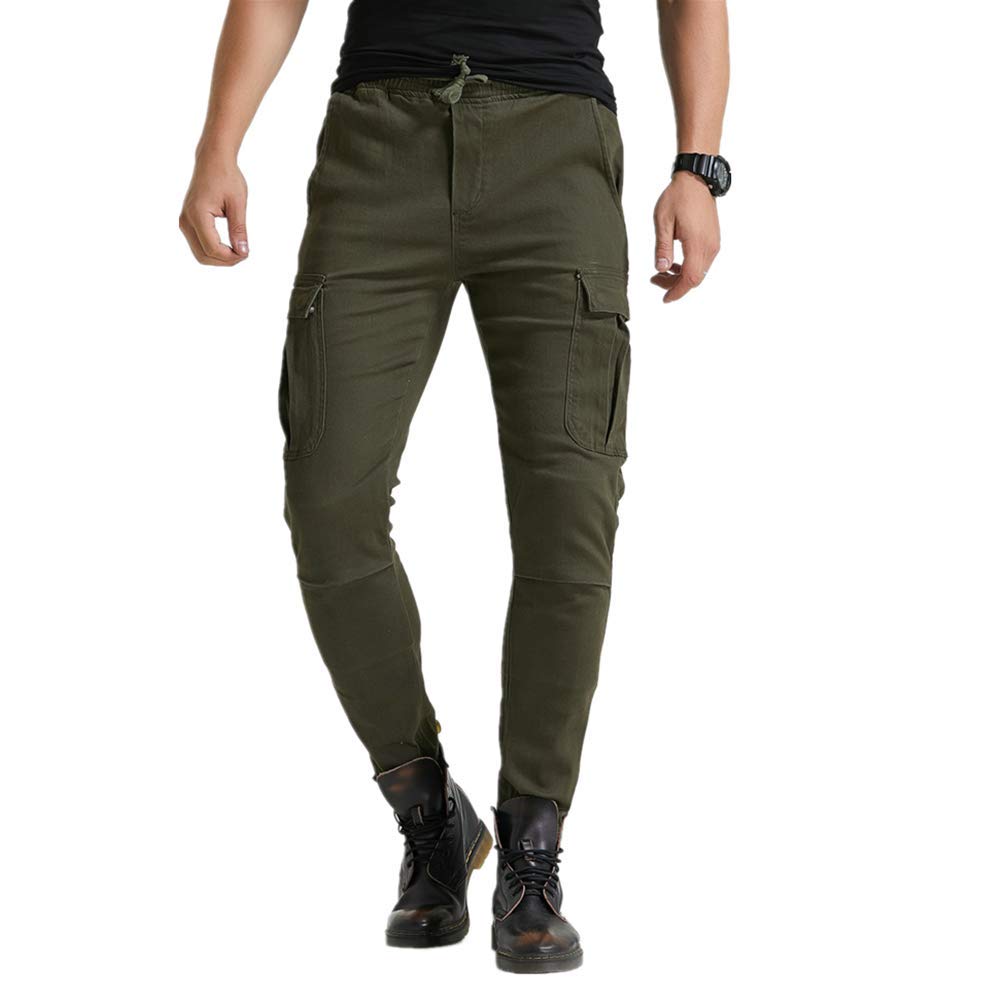 LINGKY Pantaloni Da Moto, Per Uomo, Jeans In Denim Per Motociclismo Con Armatura E 4 Ginocchiere (ArmyGreen,S=25.9-33.8 waist