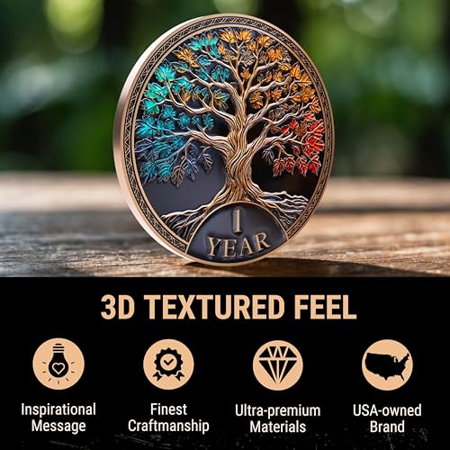 affirmation sobriety coin gift set  tree of life aa chip medallion with token capsule stand amp card  sobriety gifts for anniversary month amp year for men amp women in recovery 1 year