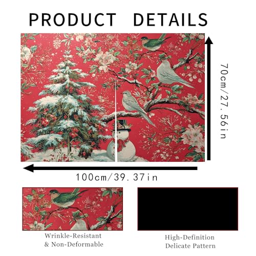 Image of Self Adhesive Red Bird & Pine Tree Cabinet Curtain for Mother's Day, 39x28 Inch Vintage Floral Under Sink Skirt No Drill, Spring Cleaning Kitchen Decor, Hook and Loop Laundry Valance