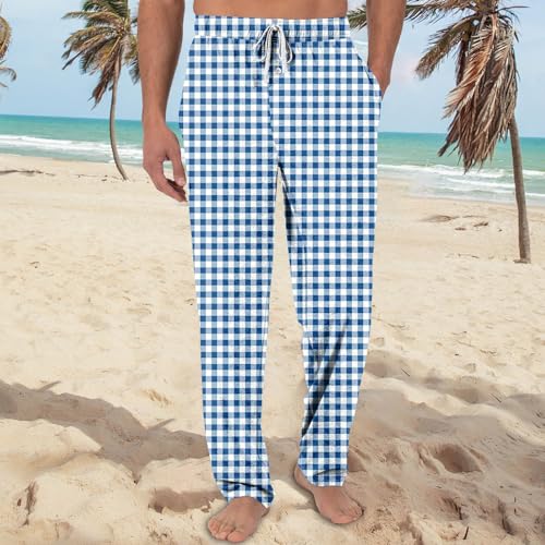 Pants For Men,Soft Loose Casual Comfy Plaid Pajama Pants Button Fly Stretchy Drawstring Pjs With Pockets, S-3XL2