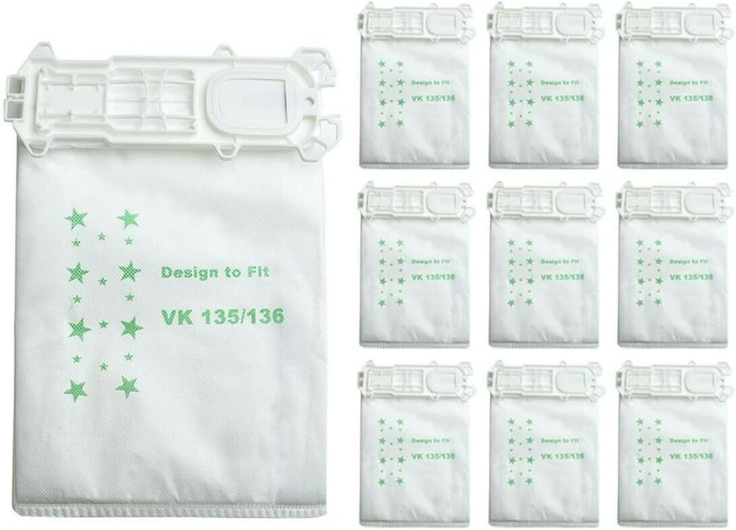 Chuancheng 10 Pcs Dust Bags for Vorwerk Kobold VK 135 VK 136 Vacuum Cleaner Replacement
