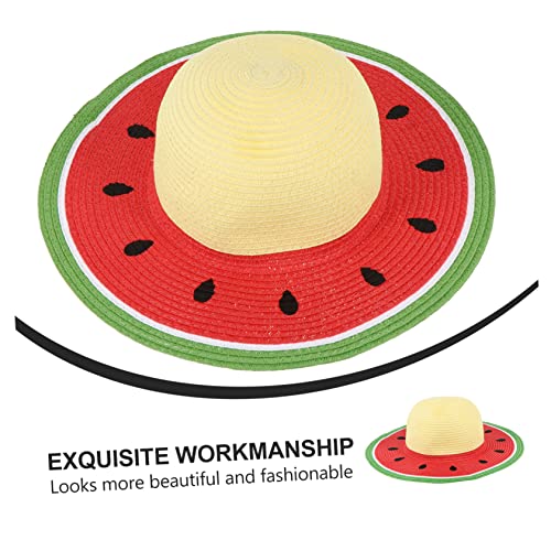 Handmade Straw Sunhat for Years Old Breathable Outdoor Summer Hat with Wide Brim for Sun Protection Parent Fruit Pattern Design2