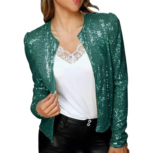 YHHRJAI Chaqueta Corta De Lentejuelas para Mujer, Carnaval con Lentejuelas, Elegante Chaquetas, Corto Brillo Fiesta Chaqueta, Holgadas para Salidas Diarias Y Reuniones Sociales