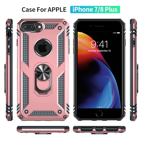 Yiakeng iPhone 8 Plus Case: Phone Case with HD Screen Protector - Military Grade Protective Case with Ring (Rose Gold) - image 4