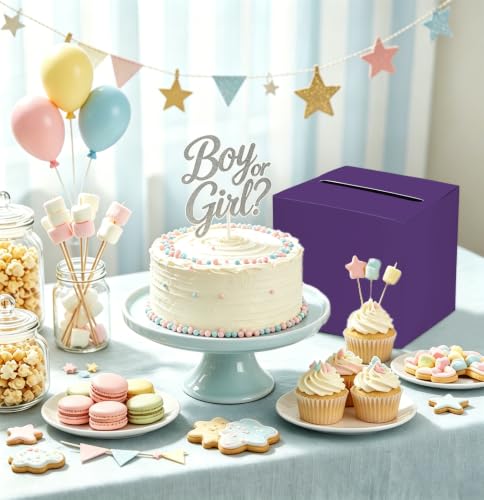 Image of SietDESEO Purple Card Box with Slot Money Gift Card Box Holder for Party Wedding Reception Birthday Graduation Bridal Shower Baby Shower Diaper Raffle Box