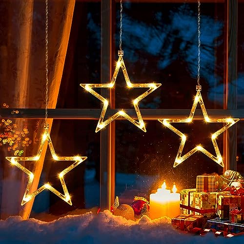Quntis 3 Star Christmas Window Lights with Timer &Memory, 8 Modes LED Twinkle Star Fairy String Lights Battery Operated Waterproof for Xmas Bedroom Party Wedding Birthday Decoration (Warm White) Quntis 3 Star Christmas Window Lights with Timer &Memory, 8 Modes LED Twinkle Star Fairy String Lights Battery Operated Waterproof for Xmas Bedroom Party Wedding Birthday Decoration (Warm White)