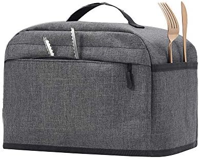 4 Slice Toaster Cover with Zipper & Open Pockets Kitchen Small Appliance Cover with Handle, Toaster Dust CoverCan Hold Jam Spreader Knife & Toaster Tongs, Machine Washable, Gre