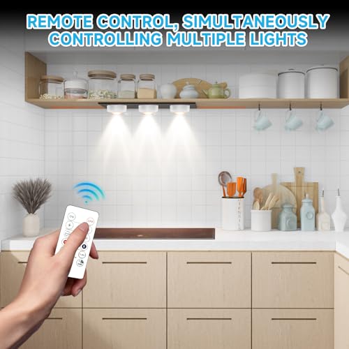 Lilampts LED Puck Lights with Remote Control, 16 Color Changeable Under Cabinet Lights with Control & Timing, Battery Operated Wireless Closet Lights for Closet, Bedroom,Kitchen,12 Pack - Black
