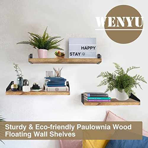 Wenyu Wood Floating Shelves-Set Of 3 Wall Mounted Shelves Rustic Natural Wooden Wall Shelves With Metal Brackets For Bedroom Kitchen Living Room Office Wall Decor And Storage #TOP5