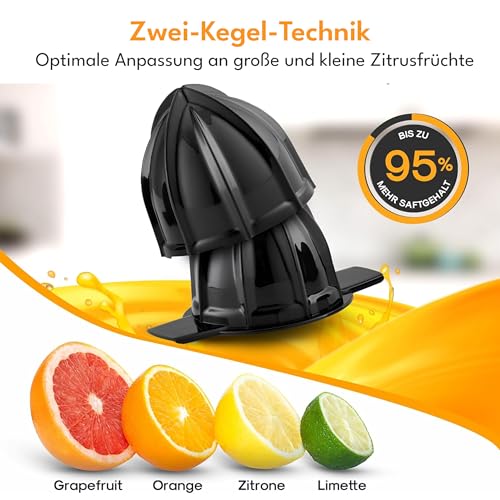 Zitruspresse elektrisch - 2 Kegel & BPA-Frei I Hohe Saftausbeute I 700ml Orangenpresse elektrische Saftpresse Edelstahl für Zuhause I Entsafter Zitronenpresse Orangensaftpresse Fruchtpresse – Bild 4