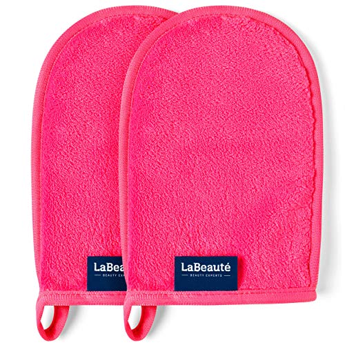 Preisvergleich Produktbild LaBeauté Abschminkhandschuh (2 Stück), Mikrofaser, waschbar und wiederverwendbar, Make-Up Entferner Handschuh, zur Gesichtsreinigung (20x13 cm, Pink)