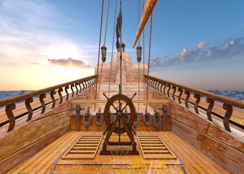 Arrière-plan photographique vieux navire pirate en tissu 3.6x3m décor aventure