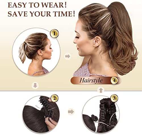 Sofeiyan 13" Ponytail Extension Long Curly Ponytail Clip in Claw Hair Extension Natural Looking Synthetic Hairpiece for Women,Medium Brown/Light Auburn Mix