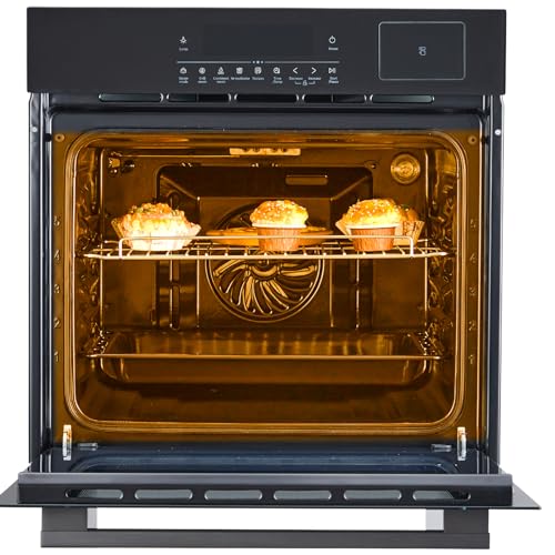 24" Electric Wall Ovens with 8 Baking Modes 2.5Cu.ft Built-in Electric Ovens with Air Frying Function 3000W Electric Convection Oven with Touch Control Double-Layered Glass Door