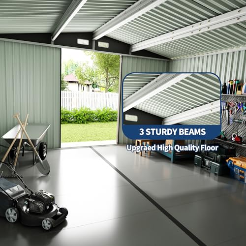 10x12x6.4 FT Outdoor Storage Sheds with Floor, Metal Garden Tool Shed for Backyard, Large Metal Sheds Outdoor Storage With Lockable Doors & Air Vents for Backyard Garden Patio Lawn