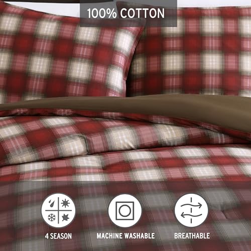 Image of Eddie Bauer - Twin Comforter Set, Reversible Alt Down Bedding with Matching Sham, Oeko-Tex Certified, Dorm Essentials (Navigation Red)