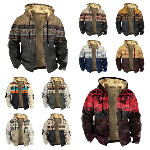 Men's Vintage Cowboy Winter Jackets Sherpa Fleece Heavy Warm Coats Zipper with Hood Casual Cold Weather Jacket3