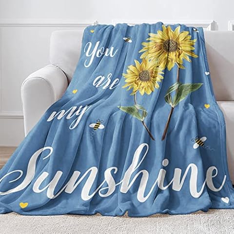 BTZO Sunflower Throw Blanket,Soft Warm Sunflower Flannel Fleece Sunflower Gifts Blanket for Women Sofa Home Living Room Decor You are My Sunshine Blanket Blue 50"X60" Cover