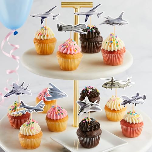 Miniatura 4 de Sanyuanhe 18 Piezas Decoracion Tartas Cumpleaños De Aviones,Aviones Airplane Cupcake Toppers,Aviones Cumpleaños Decoración,Temática Militar Decoración Para Tartas