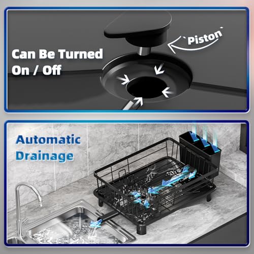 GAOKASE Dish Drying Rack, Stainless Steel-Dish Rack, Dish Racks for Kitchen Counter, Kitchen Dish Drainers with Removable Utensil Holder,New Drain Outlet,Plate Rack and Drainboard,Black - image 9