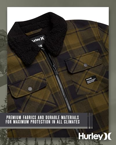 Image of Hurley Mens Flannel Jacket - Soft Fleece Plaid Sherpa Lined Flannel Trucker Jacket - Warm Winter Jackets for Men