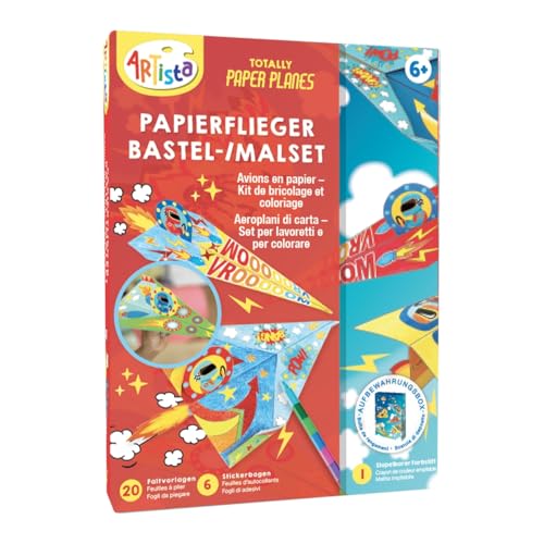 ARTISTA 9301958 Bastelset Papierflieger, Falten und Bemalen von Papierflugzeugen, Kreativset in praktischer Aufbewahrungsbox, DIY-Kit für Kinder ab 6 Jahren
