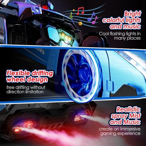 Image of Holyton 1:10 Transforming RC Car, Large Gesture-Sensing Remote Control Car with One-Button Transformation, LED Lights, Fog Spray, 2 Rechargeable Batteries for 80-Min Playtime, Gift for Kids Ages 5-12