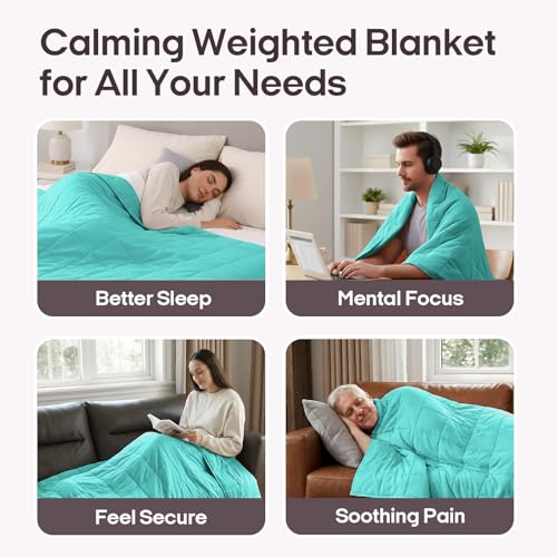 Image of ZonLi Weighted Blanket for Adults(48 inchx72 inch,15lbs, Dark Green) Twin Size High Breathability Cooling Heavy Blanket, Soft Material with Premium Glass Beads,All-Season.