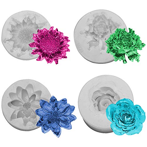 JuneJour 4PCS Moulle Resine de Fleurs Moulle Silicone Resine Epoxy Bijoux Moulle en Silicone Resine Moulle Resine Epoxy Outils de Bijoux Moule Silicone Resine Epoxy