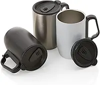 Caneca Térmica 350ML em Aço Inox com Alça Plástica Tipo Mosquetão, Tampa Com Vedação e Base de Apoio EVA, Mantém Suas Bebibas Na Temperatura Ideal Por Muito Tempo UTIMAIS+ (Prata)