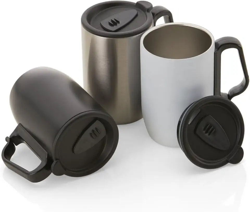 Caneca Térmica 350ML em Aço Inox com Alça Plástica Tipo Mosquetão, Tampa Com Vedação e Base de Apoio EVA, Mantém Suas Bebibas Na Temperatura Ideal Por Muito Tempo UTIMAIS+ (Prata)