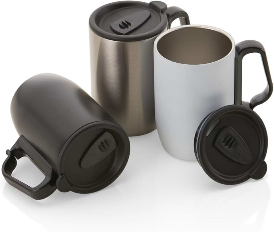 Caneca Térmica 350ML em Aço Inox com Alça Plástica Tipo Mosquetão, Tampa Com Vedação e Base de Apoio EVA, Mantém Suas Bebibas Na Temperatura Ideal Por Muito Tempo UTIMAIS+ (Prata)