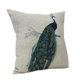 Amybria Peacock Linen Blend Throw Pillow Case Home Decor Cushion Cover Type A