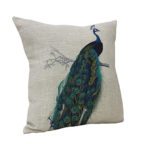 Amybria Nunubee Peacock Linen Blend Throw Pillow Case Home Decor Cushion Cover Type A