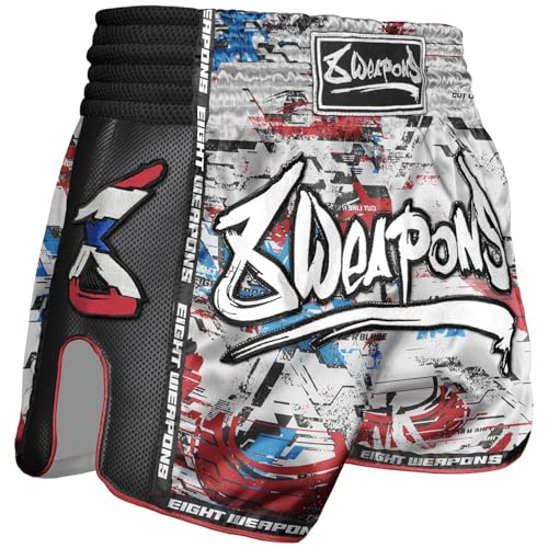 Short de Muay Thai 8 WEAPONS en satin blanc anti irritation pour kickboxing