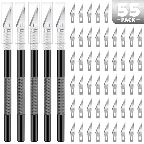 Image of 55 PCS Exacto Knife Set, 5 Piece Craft Knife and 50 Additional SK5 Blades, Hobby Knife for Miniatures, Professional Exacto Knife for Crafting, Precision Knives for Crafts